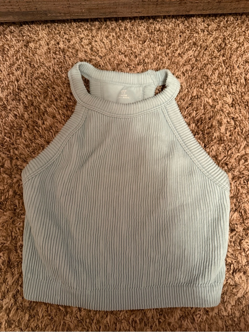 aerie Light Blue Ribbed Halter Tank